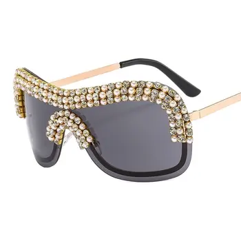 Роскошные солнцезащитные очки с жемчугом и стразами для женщин, модные винтажные солнцезащитные очки Y2k 2023, модные уличные очки с застежкой UV400 оттенков