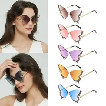 Очки Y2K со стразами, фиолетовые солнцезащитные очки Оверсайз для женщин, женские солнцезащитные очки с бабочками, блестящие солнцезащитные очки