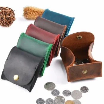 Квадратный карманный футляр для монет из натуральной кожи, ретро-кошелек с застежкой-кнопкой, держатель для наушников, сумка-лоток, кошелек для мужчин, женский кошелек