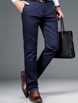 Летние мужские брюки из шелка льдистого цвета с высокой эластичностью, деловые брюки, повседневные тонкие офисные брюки для светского костюма, уличная одежда