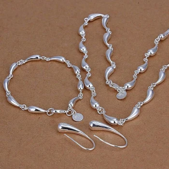 Роскошное оригинальное ожерелье из стерлингового серебра 925 пробы с каплями воды серьги браслет набор ювелирных изделий для женщин Модные вечерние свадебные подарки