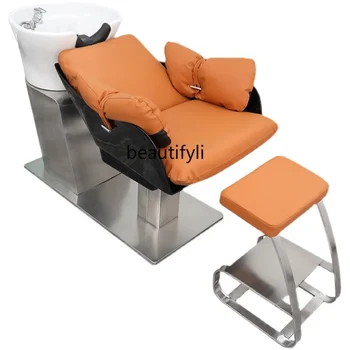 Высококачественное кресло для мытья шампунем, кровать для промывки в парикмахерской в полулежачем положении со встроенным водонагревателем и распылителем высокого давления