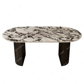 Мраморный обеденный стол Calatta Фиолетовая каменная плита Ретро Современный Легкий Роскошный Простой обеденный стол в форме эллипса