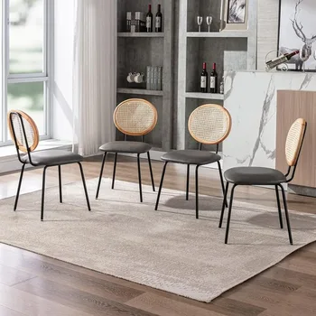 Набор обеденных стульев для кухни из искусственной кожи, набор из 4 современных промышленных стульев с мягкой обивкой, металлический обеденный стул середины века, подходящий