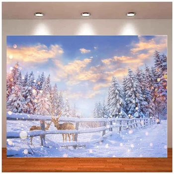 Фон для фотосъемки Зимний Снег Лес Фон с оленями Детское украшение Баннер Плакат Фотостудия
