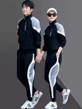 Хлопковый осенний женский спортивный костюм Унисекс, Корейский спортивный костюм, свободная куртка + брюки для бега трусцой, набор для тренировок в тренажерном зале, отдыха