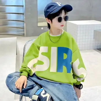 Весенне-осенний свитер, уличная одежда для мальчиков, Корейская мода, новинка 2023 года, топ с длинными рукавами с принтом, Детская одежда, повседневная одежда, Tide Sport
