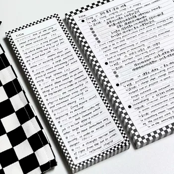 Черно-Белый Блокнот в Шахматную Клетку Удлиненный Утолщенный Студенческий Блокнот Для Заметок, Неклеящийся, Поддающийся Разрыву B5