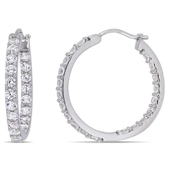 Женские серьги-кольца из стерлингового серебра с белым сапфиром 3-5/8 карат, созданные T.G.W. Внутри и снаружи серьги-кольца