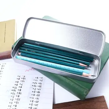 Простые школьные принадлежности Серебряная коробка для ручек для студентов Однослойный ящик для хранения карандашей Канцелярская коробка Пенал для карандашей Пенал для карандашей