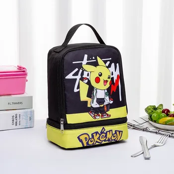 Детская портативная сумка-ланч-бокс Pokemon Pikachu, рюкзак для хранения закусок, молока, фруктов, Креативная Двухслойная Студенческая дорожная сумка для ланча