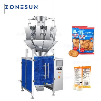 ZONESUN Автоматическая машина для фасовки и запайки чипсов, гранул, печенья, риса, 10 головок, машина для формирования пакетов, упаковочная машина