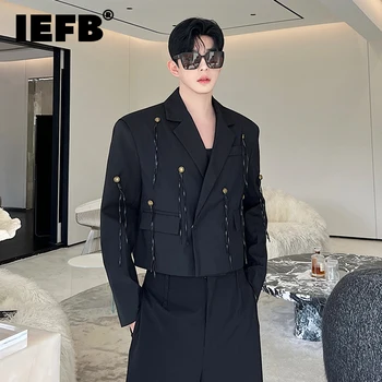 IEFB Приталенный мужской костюм, пальто, кожаные Блейзеры короткого силуэта с кисточками в стиле пэчворк, роскошные модные куртки в корейском стиле, Трендовые Мужские 9C2051