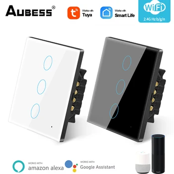 Умный выключатель света AUBESS EU WiFi 10A Zero Fire Сенсорный выключатель Smart Life / Приложение Tuya Голосовое управление Работа с Alexa Google Home