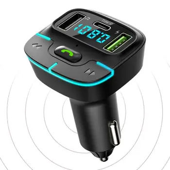 Автомобильный FM-передатчик для громкой связи и аудиоприемник Hifi Bass Автомобильный адаптер Светодиодный дисплей Зарядное устройство для телефона Быстрая зарядка автомобиля