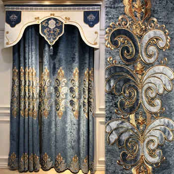 Европейские роскошные Плотные шторы с полузатенением для гостиной Спальни, вышитые тюлевые Синие шторы, роскошный домашний декор отеля