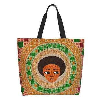 Женская сумка для покупок Habesha Grocery Tote, сумки для покупок из холста в стиле кавайного эфиопского искусства, сумки для покупок через плечо, сумка большой емкости