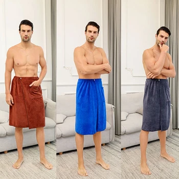 KX4B Мужское носимое банное полотенце с карманом для плавания, пляжное полотенце, одеяло, мужское полотенце для спа-душа, 70x140 см