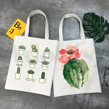 Уличная одежда с принтом кактуса, модные сумки с героями мультфильмов Kawaii, сумки через плечо, повседневные сумки для покупок, женская сумка, женская элегантная холщовая сумка