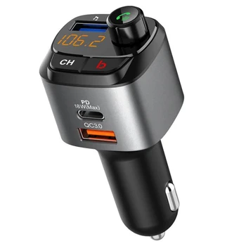 C68 Bluetooth 5,0 FM-передатчик для автомобиля, QC3.0 + PD 18 Вт Беспроводной радиоадаптер USB Зарядное устройство Басовый звук Mp3-плеер Громкой связи