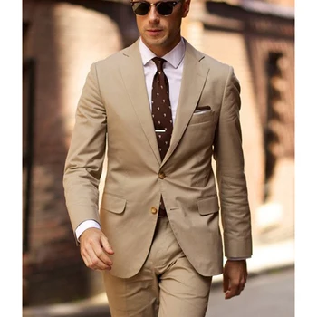 Бежевый приталенный свадебный мужской костюм для званого ужина, смокинг жениха, мужской модный пиджак из 2 предметов с брюками, блейзер новейшего дизайна