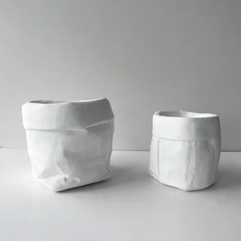 Форма для вазы из цемента, имитирующая бумажный пакет, форма для цветочного горшка, сделанная своими руками на балконе, настольная гипсовая форма для цветочного горшка.