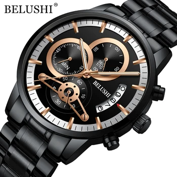 Часы BELUSHI, мужские Водонепроницаемые кварцевые часы с хронографом из нержавеющей стали, мужские Спортивные наручные часы люксового бренда Relogio Masculino