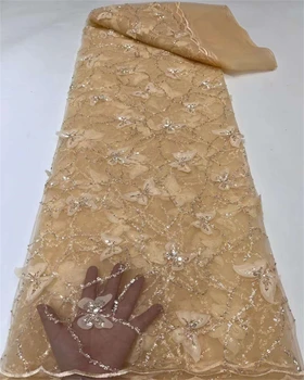 2023 Трехмерная лазерная вышивка, кружевная ткань с бабочками, мягкая бисерная сетка, пряжа, вышитая ткань, маленькое свежее платье
