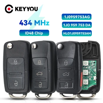 KEYYOU 2/3/4BTN Флип Дистанционный Автомобильный Ключ Для VW Bora Golf Polo Passat Touran Seat Skoda 315 МГц/434 МГц ID48 Чип 1J0959753 AG/DA/AH/G
