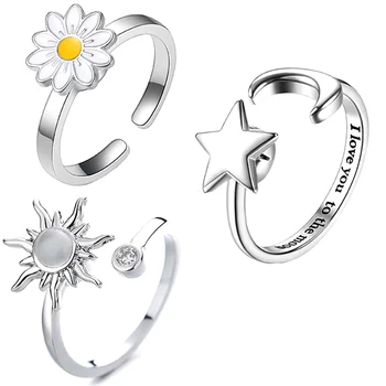 Вращающееся кольцо с цветком Для женщин, Вращающиеся кольца, Регулируемое открытие ювелирных изделий, Подарок для девушки