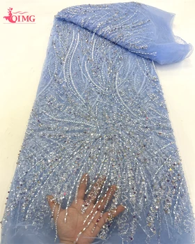 OIMG Изысканная Французская ткань ручной работы из бисера, Высококачественная Кружевная ткань с вышивкой пайетками для свадебного декора