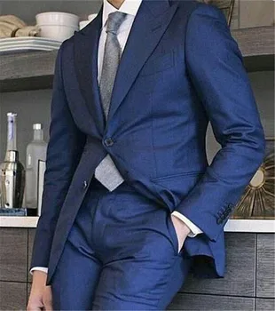 Темно-синие Мужские костюмы Slim Fit Официальные Свадебные Костюмы На Заказ Для Жениха Смокинги Для Выпускного Вечера, Блейзер с отворотом для Шафера (Куртка + брюки)
