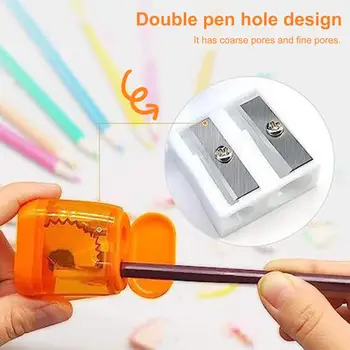 Точилка для карандашей в контейнере для прозрачной стружки, точилка для карандашей с двойными отверстиями, 12 шт., милые точилки для карандашей с двумя отверстиями для детей