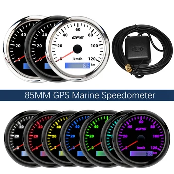 85-миллиметровый морской спидометр с GPS, спидометр 0-120 км / Ч, цифровой одометр с 7-цветной подсветкой для яхт, катеров