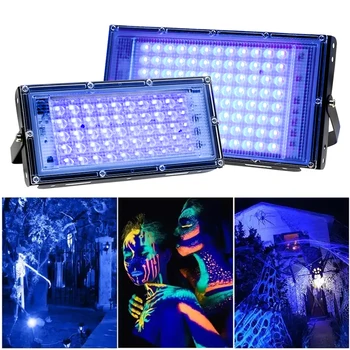 УФ-прожектор мощностью 50 Вт 100 Вт 200 Вт AC220V 395nm 400nm Ультрафиолетовая Люминесцентная Сценическая лампа с вилкой EU для бара, танцевальной вечеринки Blacklight