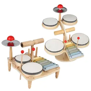 Детская игрушечная барабанная установка Портативная барабанная установка для малышей Деревянные Музыкальные Игрушки Обучающие занятия для малышей Сенсорные Игрушки Монтессори Обучение &