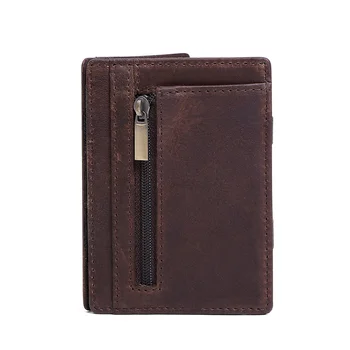 Мужской Волшебный кошелек из натуральной кожи, держатель для карт с карманом для монет, деловой Тонкий минималистичный кошелек для денег, зажим для денег, RFID-кошелек для мужчин