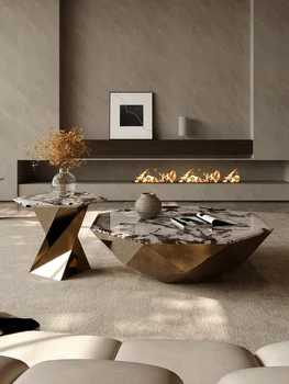 Итальянская легкая круглая комбинация роскошного размера, минималистичный современный журнальный столик из нержавеющей стали