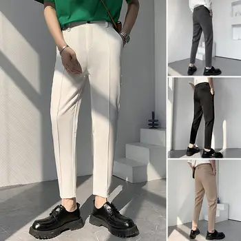 Весенние новые Мужские брюки 2023, повседневные брюки, дышащая Корейская версия узких брюк с девятью точками, повседневные Классические Мужские брендовые брюки P164