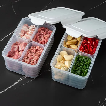Ящик для хранения мясных консервов 4 в 1, Морозильная камера, Отдельные отделения для замороженного мяса для кухонных ящиков для организации