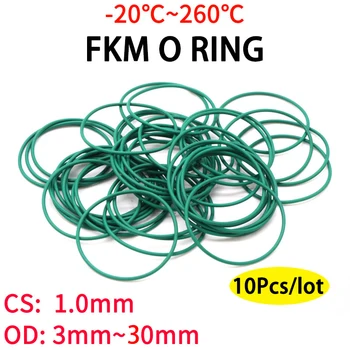 10 шт./лот CS 1.0 мм OD 3 ~30 мм Зеленый FKM Фторкаучуковое Уплотнительное Кольцо Уплотнительная Прокладка Изоляционное Масло Высокая Термостойкость