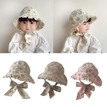 Детская панама, дышащая хлопчатобумажная шляпа для малышей, летняя кепка для девочек с винтажным принтом BX0D
