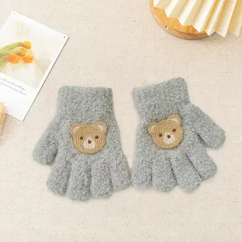 Удобные теплые перчатки Детские перчатки Детские зимние вязаные перчатки с мультяшным кроличьим декором из утолщенного плюша для холодной погоды