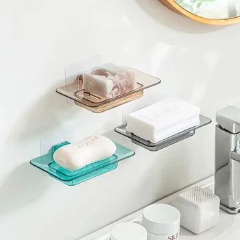 Двухслойная прозрачная коробка для мыла из вискозы, бытовая сливная труба, Пластиковая подставка для туалетного мыла без перфорации, Настенное Подвесное устройство для хранения