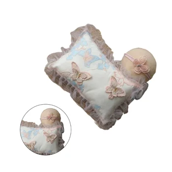 Набор реквизита для фотосъемки новорожденных, кружевная повязка на голову в виде цветка и украшения для подушек, поддерживающая головную повязку для детских фотосессий