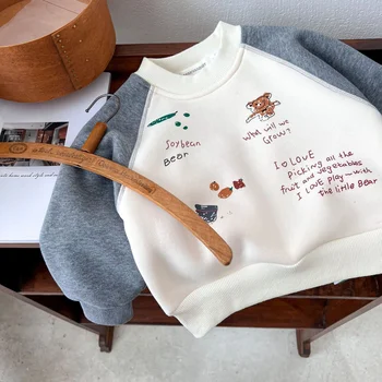 Детский свитер 2023, новинка зимы, свитер с героями мультфильмов контрастного цвета для мальчиков и девочек, детский утолщенный пуловер