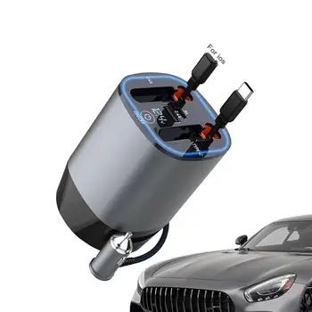 Быстрое автомобильное зарядное устройство со светодиодным дисплеем напряжения 5 В 1 Быстрое автомобильное зарядное устройство с двумя выдвижными кабелями, автомобильный ароматерапевтический диффузор со светодиодным напряжением