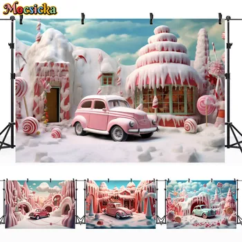 Декорация для вечеринки в честь дня рождения малышей в розовом замке Моксика, зимний снежный фон для фотосъемки, реквизит для студийной фотосессии