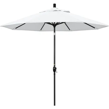 California Umbrella 9-дюймовый Круглый Алюминиевый Зонт, Кривошипный Подъемник, Кнопочный Наклон, Черный Шест, Олефиновый Зонт для патио, 9 Футов