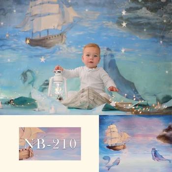 Фон для фотосъемки новорожденного Ребенка Фон для фотосессии в душе ребенка Реквизит Тема приключений на морской лодке Фон для фото Звездного неба